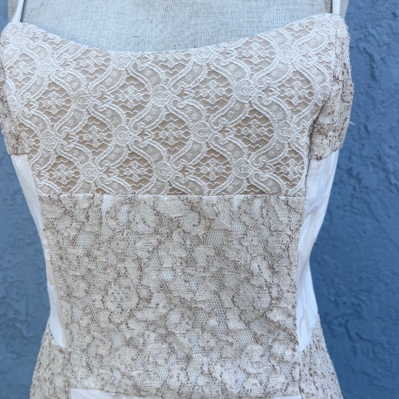90s Cream Lace Dress Romantic Patchwork bodycon size Large - Picture 4 of 8